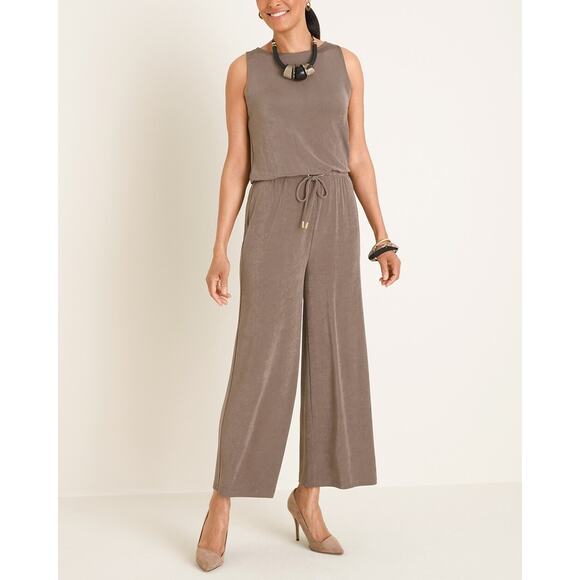 Chico's Womens Jumpsuit Sz 4 XXL 20 22 Taupe Classic Tie Waist Romper - Picture 3 of 8